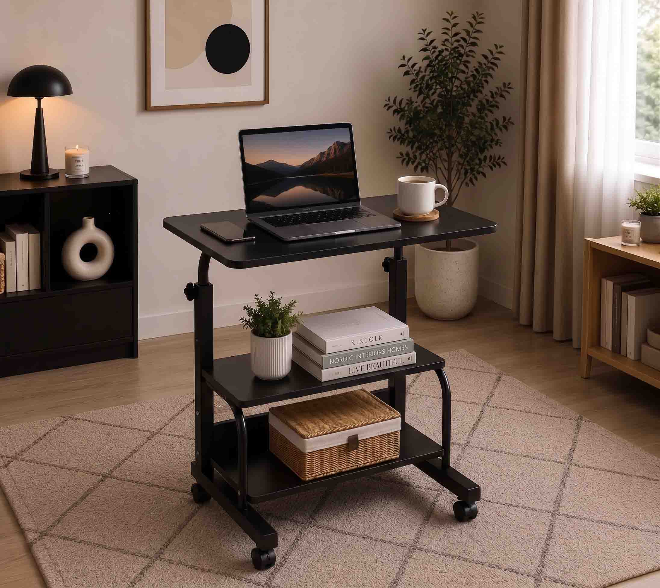 Double Layer Adjustable Table Full Black